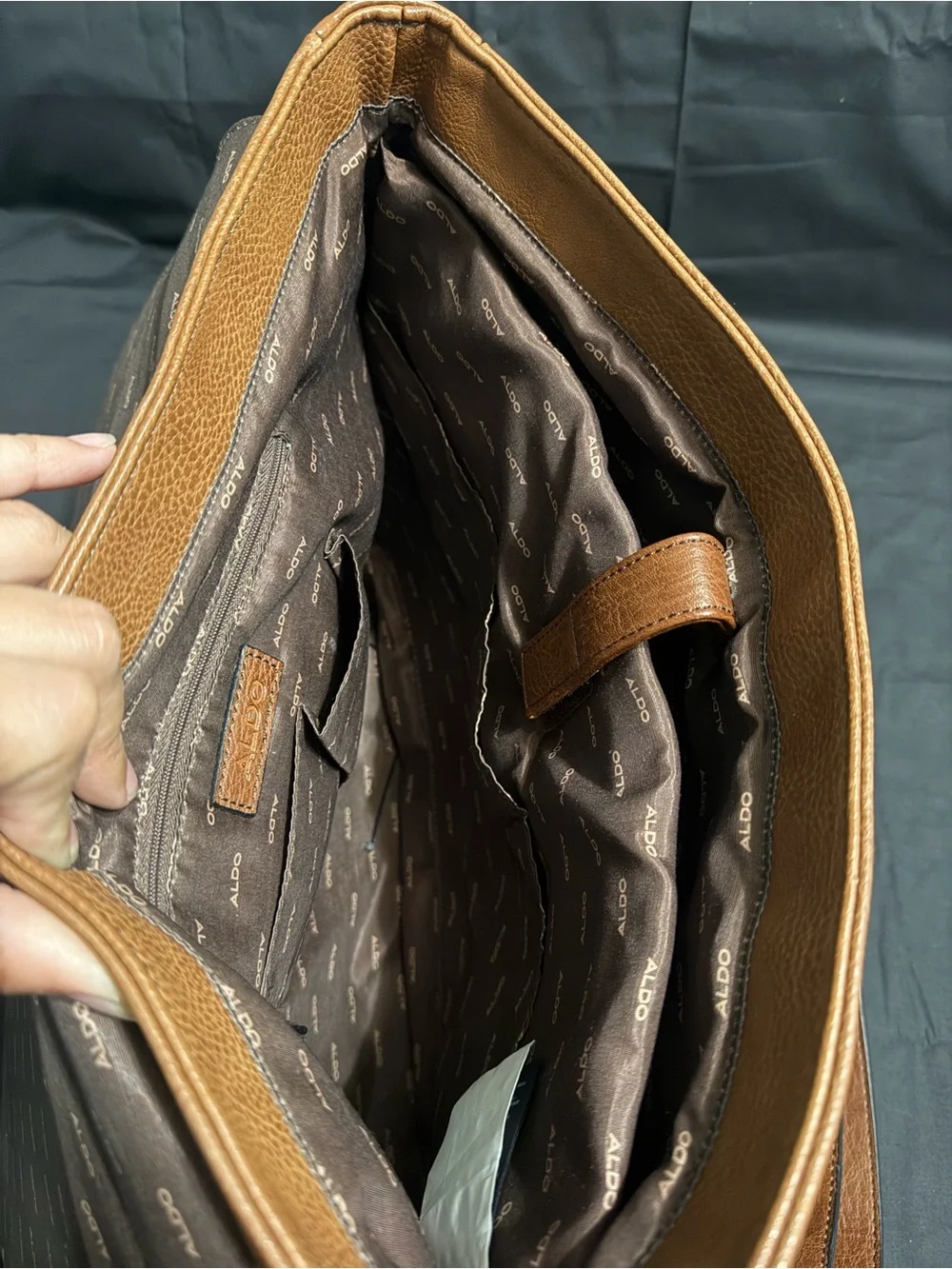 ALDO Brown Leather Satchel Briefcase with Buckle Detail